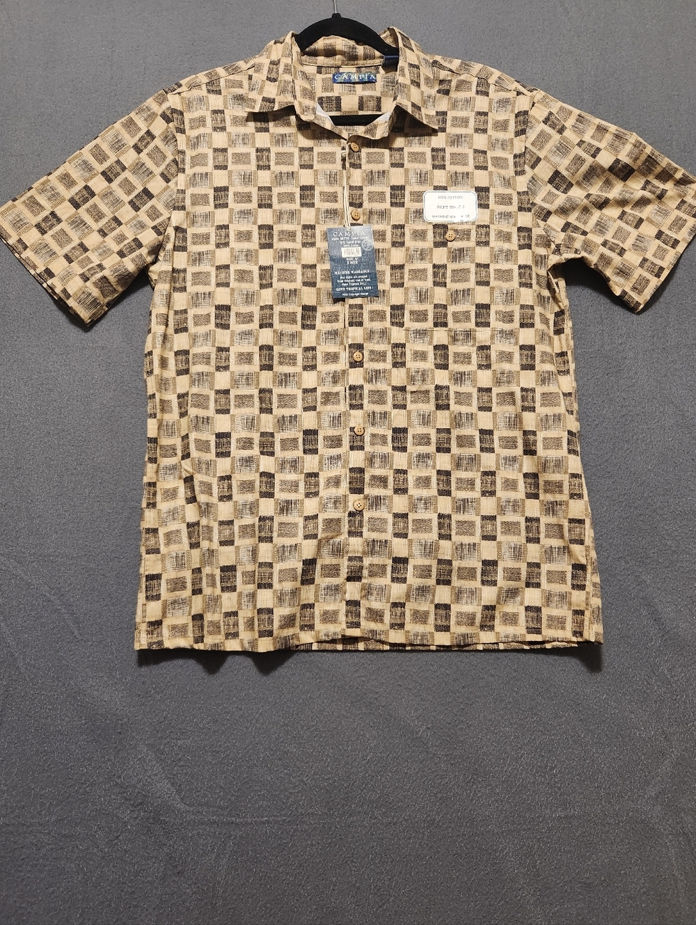 Campia Button Up Shirt Men Size Medium Brown Geometric 100% Cotton New